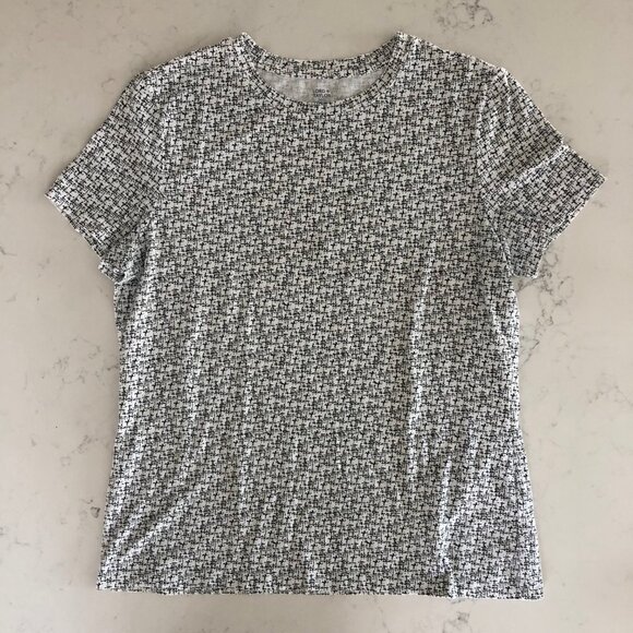 Lord + Taylor Petite Casual SS Crew Neck Cotton Print Top White + Black Sz LP - Picture 8 of 8